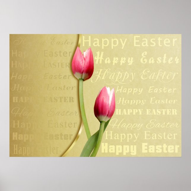 Easter Tulips Gold Typography Poster (Front)