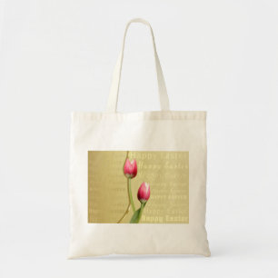 Easter Tulips Gold Typography Tote Bag