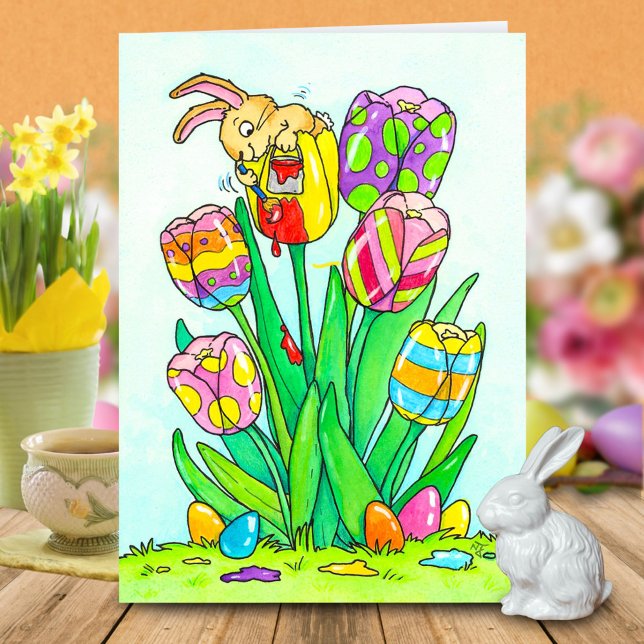 Easter Tulips with Bunny Greeting  Card (Creator Uploaded)