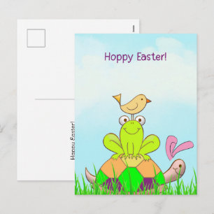 Easter Turtle and Frog and Bird in Grass Postcard