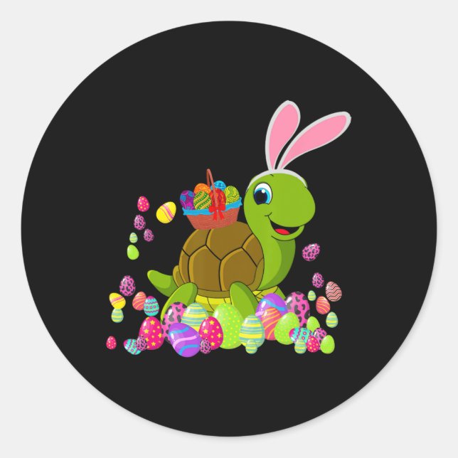 Easter Turtle Lover Bunny Turtle Holding Easter Eg Classic Round Sticker (Front)