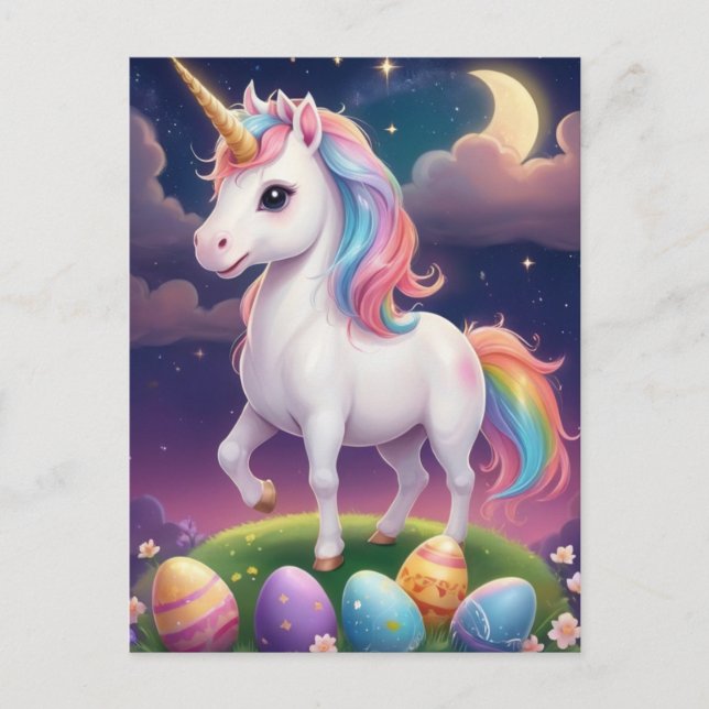 Easter Unicorn at Magical Night Postcard (Front)