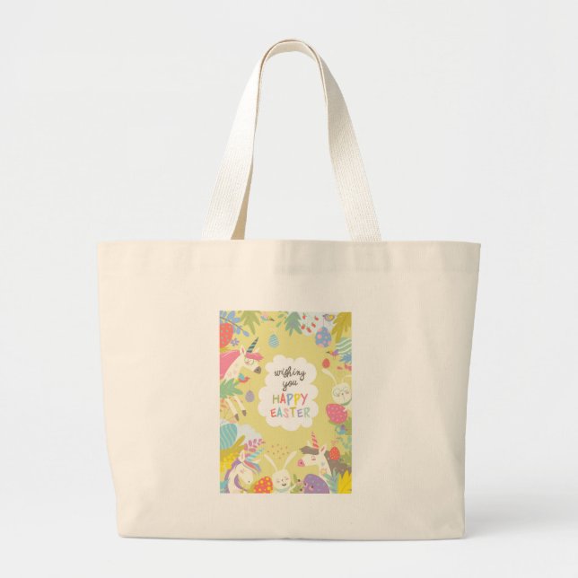 easter unicorn large tote bag (Front)
