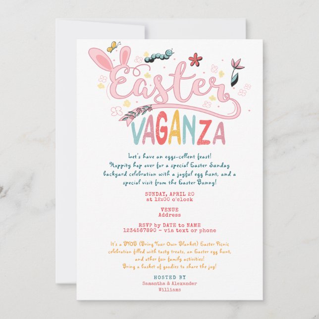 Easter Vaganza Pascua Picnic Easter Bunny Egg Hunt Invitation (Front)