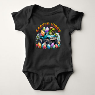 Easter Vibes Dino on Monster Truck with Easter Egg Baby Bodysuit
