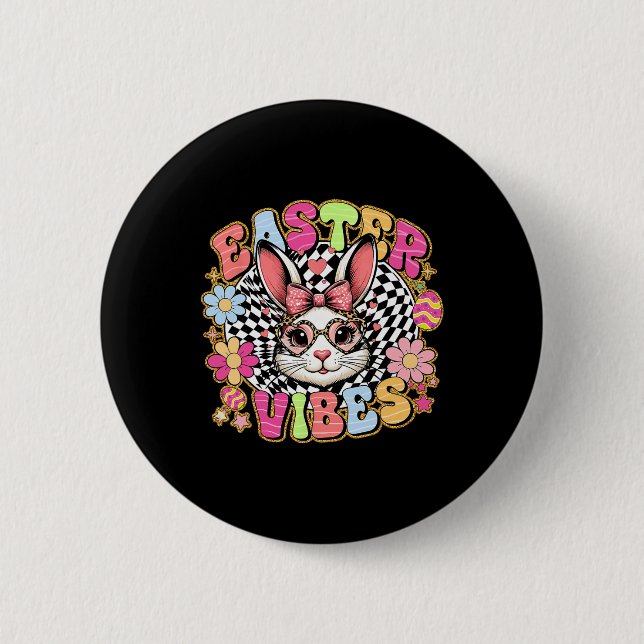 Easter Vibes Floral Bunny Rabbit Egg Coquette Bow  6 Cm Round Badge (Front)