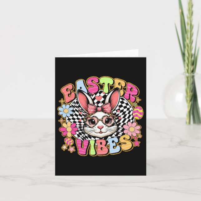 Easter Vibes Floral Bunny Rabbit Egg Coquette Bow  Card (Front)