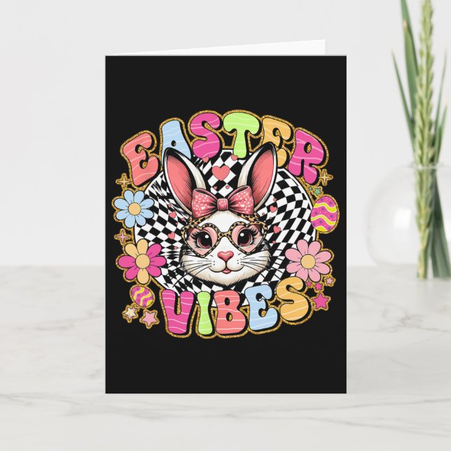 Easter Vibes Floral Bunny Rabbit Egg Coquette Bow  Card (Front)