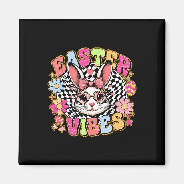 Easter Vibes Floral Bunny Rabbit Egg Coquette Bow  Magnet (Front)