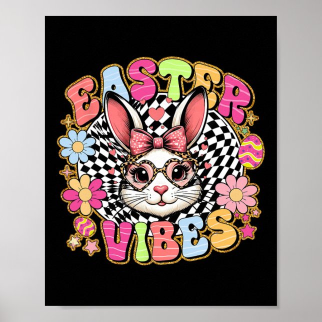 Easter Vibes Floral Bunny Rabbit Egg Coquette Bow  Poster (Front)