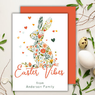 Easter Vibes Floral Silhouette Bunny Family Holiday Card