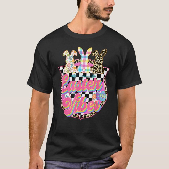 Easter Vibes Leopard Bunny Ears Spring Easter Day  T-Shirt (Front)