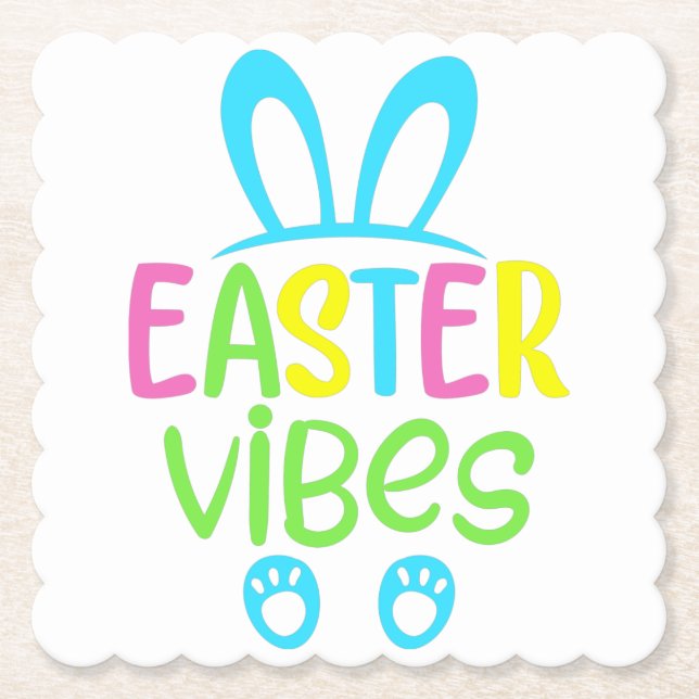 Easter Vibes Pastel Paper Coaster (Front)