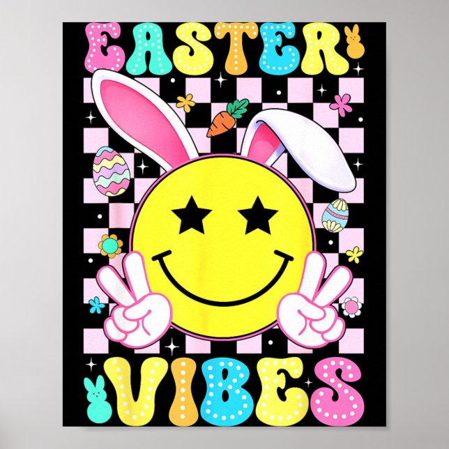 Easter vibes retro groovy bunny rabbit ears womenE Poster (Front)