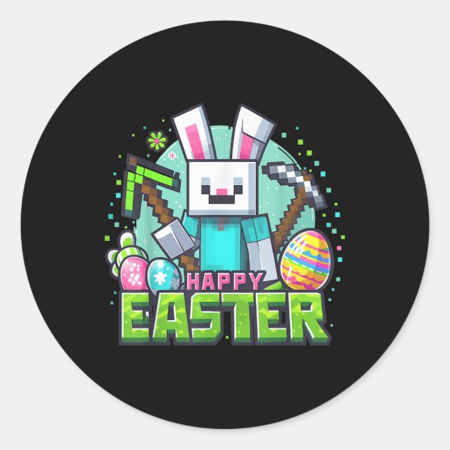 Easter Video Game Bunny Eggs Gaming Gamer Boys Men Classic Round Sticker (Front)