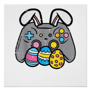 Easter Video Game Bunny Eggs Gaming Gamer Boys Men Poster