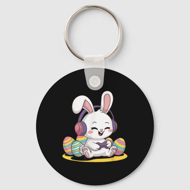 Easter Video Game Bunny Gaming Controller Gamer Bo Key Ring (Front)