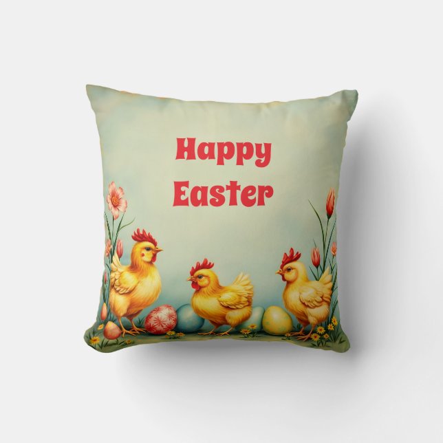 Easter Vintage 3 Little Chicken Holiday Collection Cushion (Front)