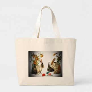 Easter Vintage Bunnies Looking at Candy Eggs, ZSSG Large Tote Bag