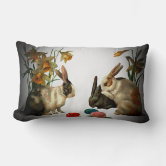 Easter Vintage Bunnies Looking at Candy Eggs, ZSSG Lumbar Cushion