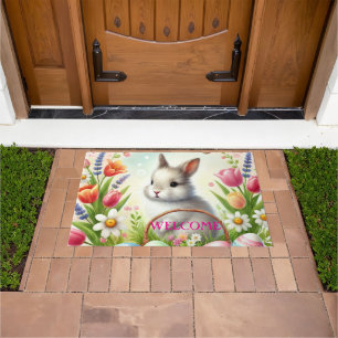 Easter Vintage Bunny Rabbit Colourful Egg Floral Doormat