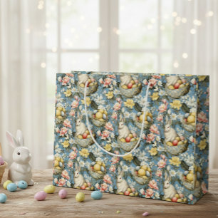 Easter Vintage Bunny Spring Pattern Large Gift Bag