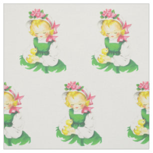 Easter Vintage Girl Easter And Easter Chick 4.5" Fabric