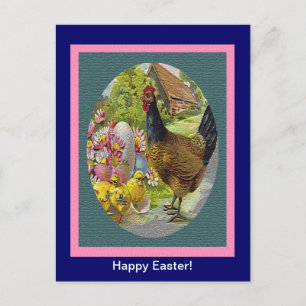 Easter Vintage Hen and Chicks Textured Holiday Postcard