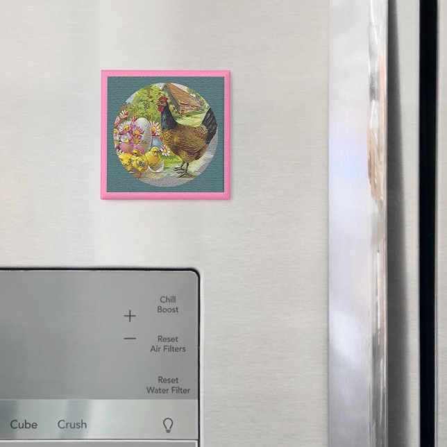 Easter Vintage Hen and Chicks Textured Magnet (In Situ (Fridge))