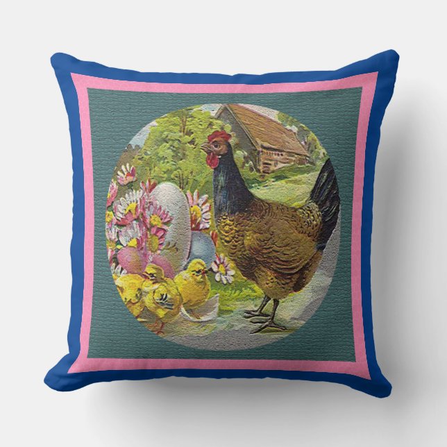 Easter Vintage Hen and Chicks Textured, ZSSG Cushion (Front)