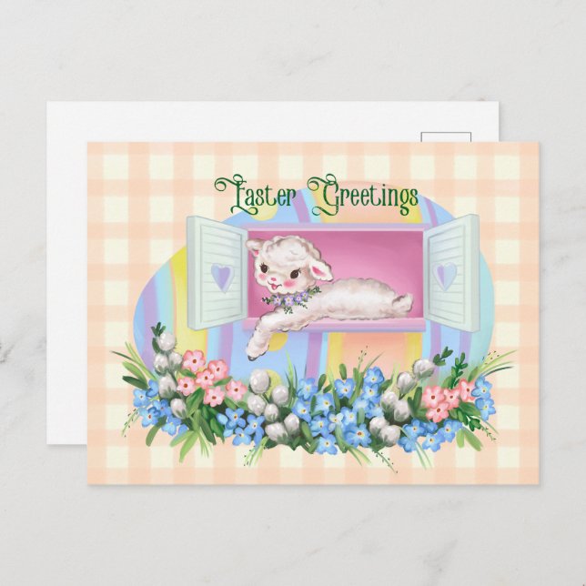 Easter Vintage Inspired Lamb in Egg Postcard (Front/Back)