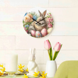 Easter Vintage Rabbit Round Wall Clock