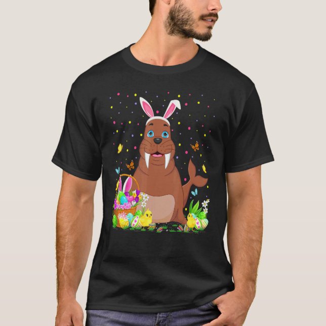 Easter Walrus Fish Bunny Egg Hunting Walrus Easter T-Shirt (Front)