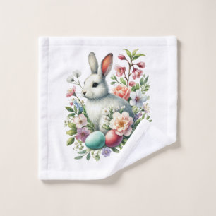 Easter Watercolor Bunny, Eggs & Flowers Wash Cloth