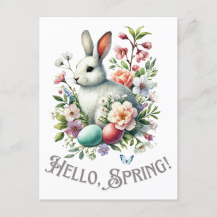 Easter Watercolor Bunny & Eggs Holiday Postcard
