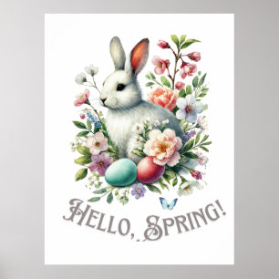 Easter Watercolor Bunny & Eggs Poster