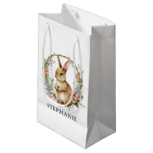 Easter Watercolor Bunny Floral Custom Kid Name Small Gift Bag