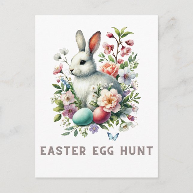 Easter Watercolor Bunny & Flowers Postcard (Front)