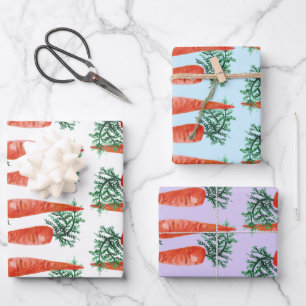 Easter Watercolor Carrots Colorful Spring Bunny Wrapping Paper Sheet