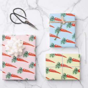 Easter Watercolor Carrots Colorful Spring Bunny  Wrapping Paper Sheet
