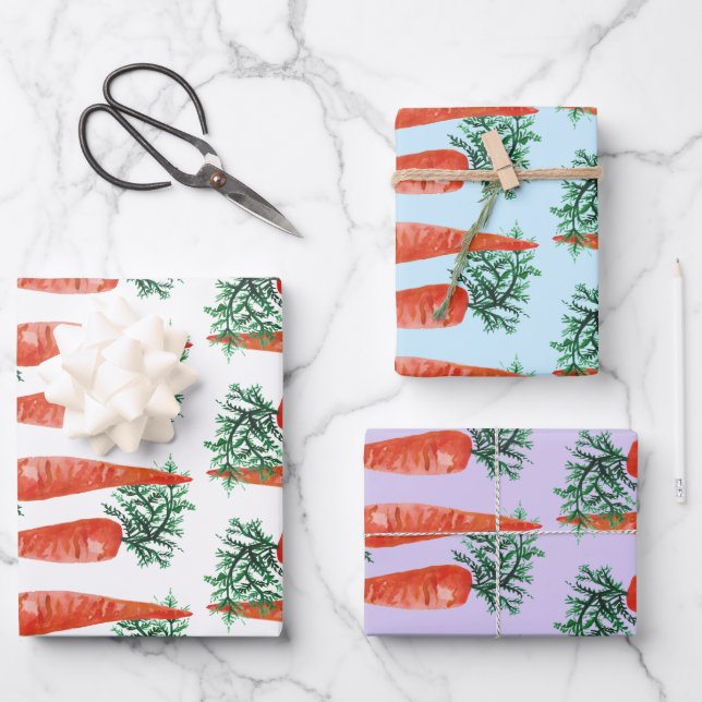 Easter Watercolor Carrots Colourful Spring Bunny Wrapping Paper Sheet (Front)