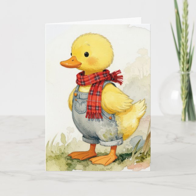 Easter Watercolor Duck In Overalls Card (Front)