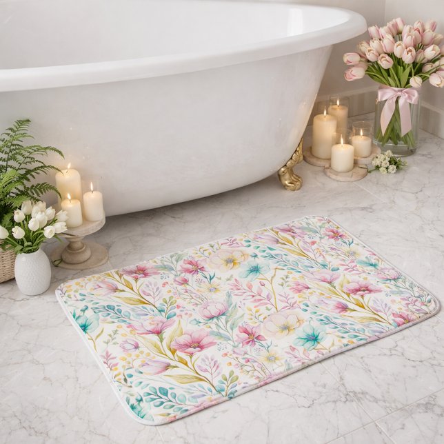 Easter Watercolor Floral Pattern Bath Mat (Creator Uploaded)