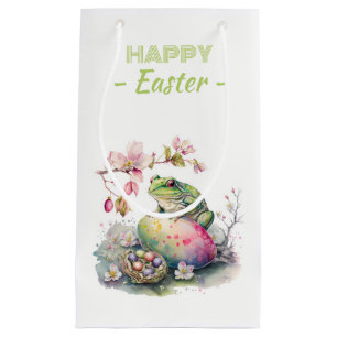 Easter Watercolor Green Frog Eggs & Flowers - Small Gift Bag