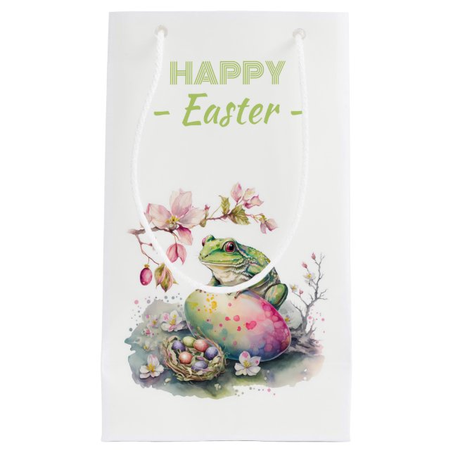 Easter Watercolor Green Frog Eggs & Flowers - Small Gift Bag (Front)