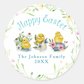 Easter Watercolor Illustration: Spring Chicks Classic Round Sticker