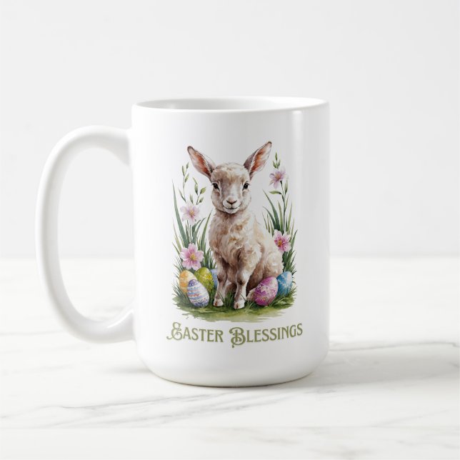 Easter Watercolor Lump & Flowers Coffee Mug (Left)