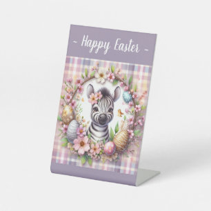 Easter Watercolor Plaid Baby Zebra Pedestal Sign