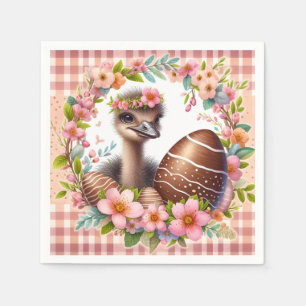 Easter Watercolor Plaid Floral Baby Ostrich Napkin