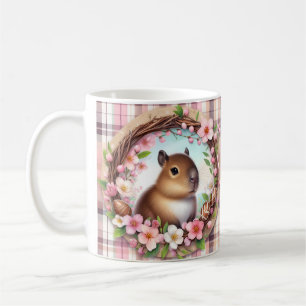 Easter Watercolor Plaid Floral Capybara Coffee Mug